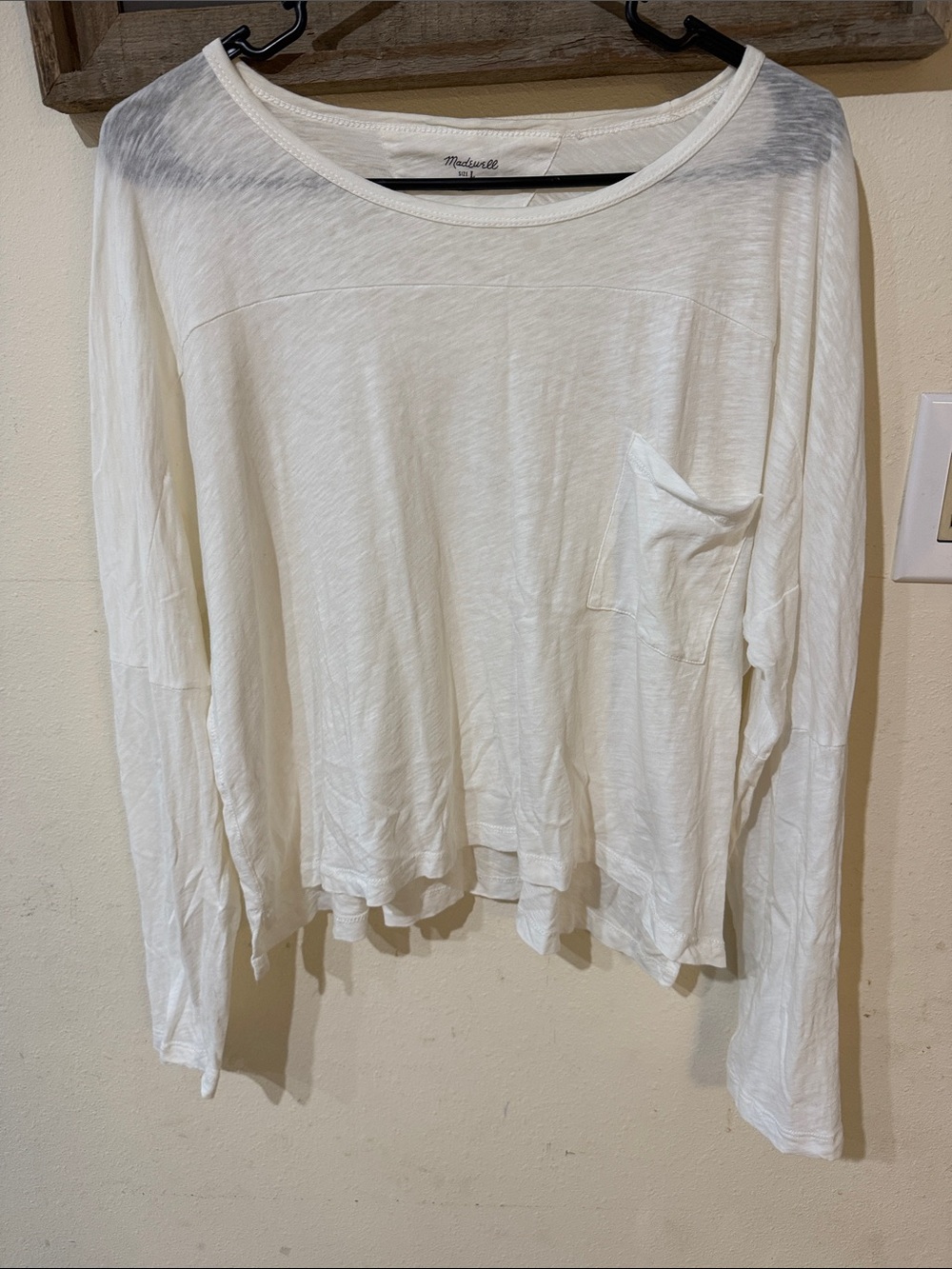 Madewell White Slub 100% Cotton Oversized Long Sleeve Pocket Tee